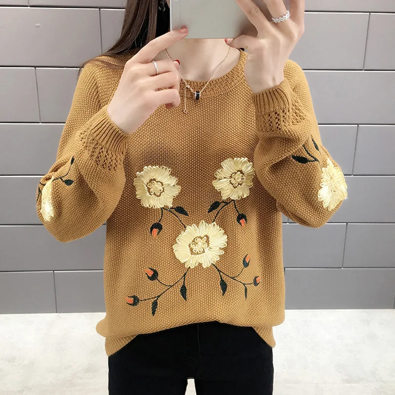 2019 autumn new Embroidery O-Neck Sweaters Women Long Sleeve Knitted Sweaters Female Spring Casual Floral Thick Pullovers womens
2019 autumn new Embroidery O-Neck Sweaters Women Long Sleeve Knitted Sweaters Female Spring Casual Floral Thick Pullovers womens