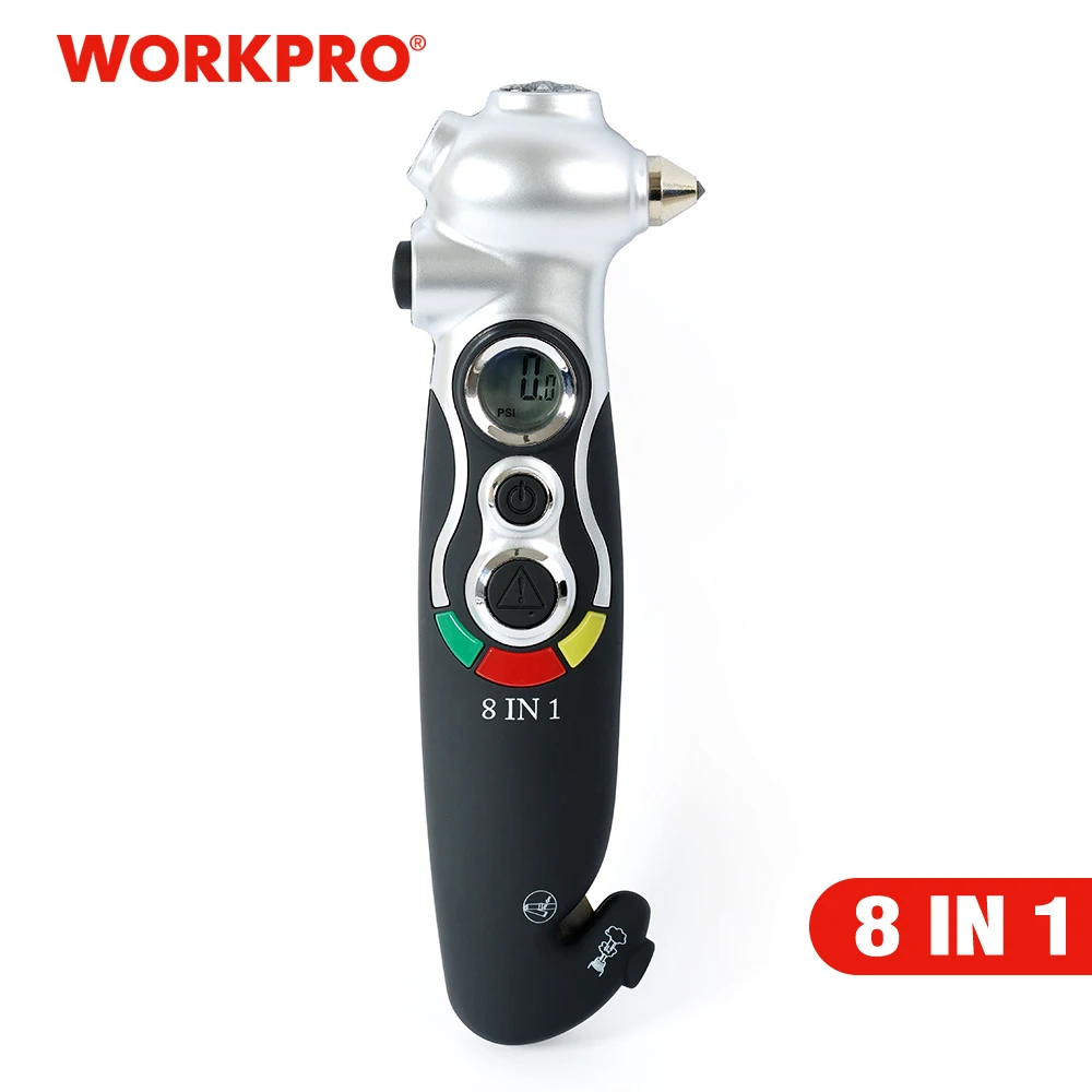 Цифровой манометр для шин WORKPRO 8 в 1 измеритель давления шинах фонарик ремня
