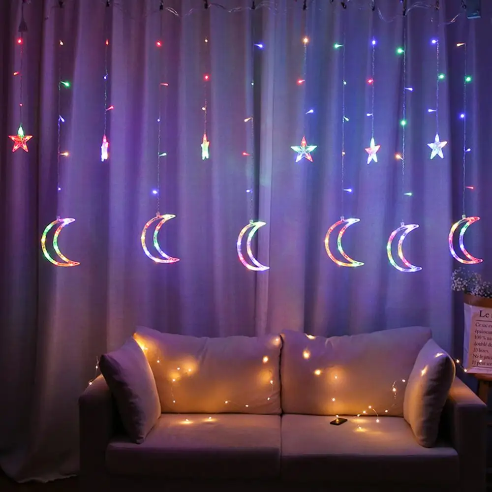 220V EU Plug Moon Star LED Curtain Lights Christmas Fairy Garlands Outdoor LED Twinkle String Lights Holiday Festival Decoration
220V EU Plug Moon Star LED Curtain Lights Christmas Fairy Garlands Outdoor LED Twinkle String Lights Holiday Festival Decoration
