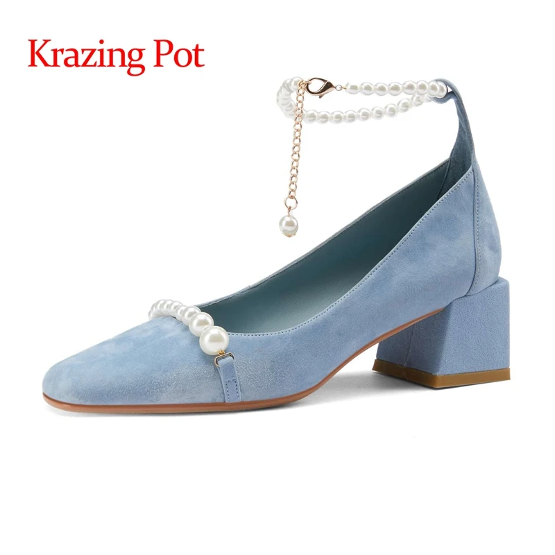 Krazing Pot sheep suede round toe high heels pearl decoration French romantic beauty lady dating charming sweet women pumps L74 
Krazing Pot sheep suede round toe high heels pearl decoration French romantic beauty lady dating charming sweet women pumps L74