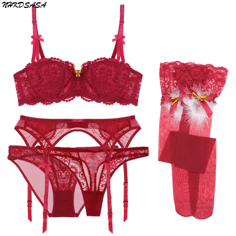 NHKDSASA Women Push Up Bras Set Lace Lingerie Bra Panties Garter Stocking Thongs 5pcs/lot Valentine's Day Christmas Night Gift
NHKDSASA Women Push Up Bras Set Lace Lingerie Bra Panties Garter Stocking Thongs 5pcs/lot Valentine's Day Christmas Night Gift