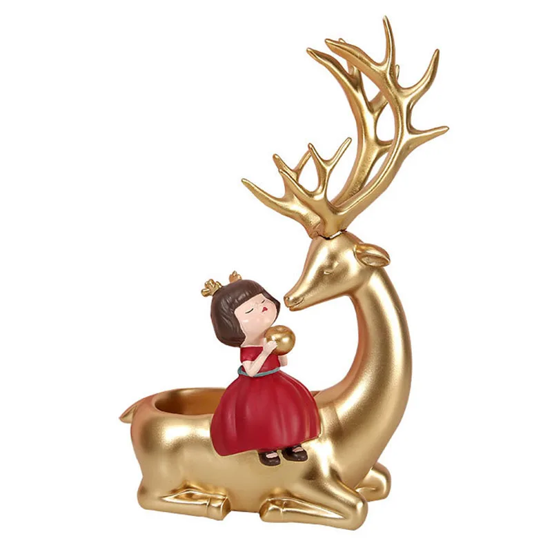 

Living Room Storage Ornaments Creative Little Girl Deer Resin Decoration Furnishings Sundries Holders Key Hnager Decor Crafts