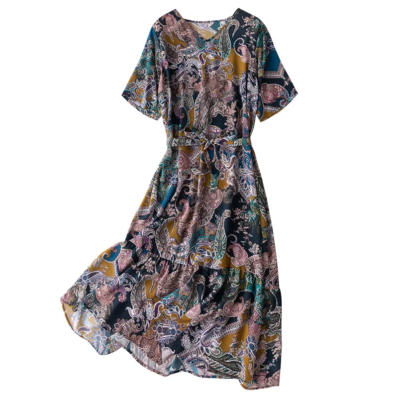 Women's 100% Silk luxury Fashion Heavy Long Dress Elegant Shirt-style short sleeves cashew Prints One Size L1123
Women's 100% Silk luxury Fashion Heavy Long Dress Elegant Shirt-style short sleeves cashew Prints One Size L1123