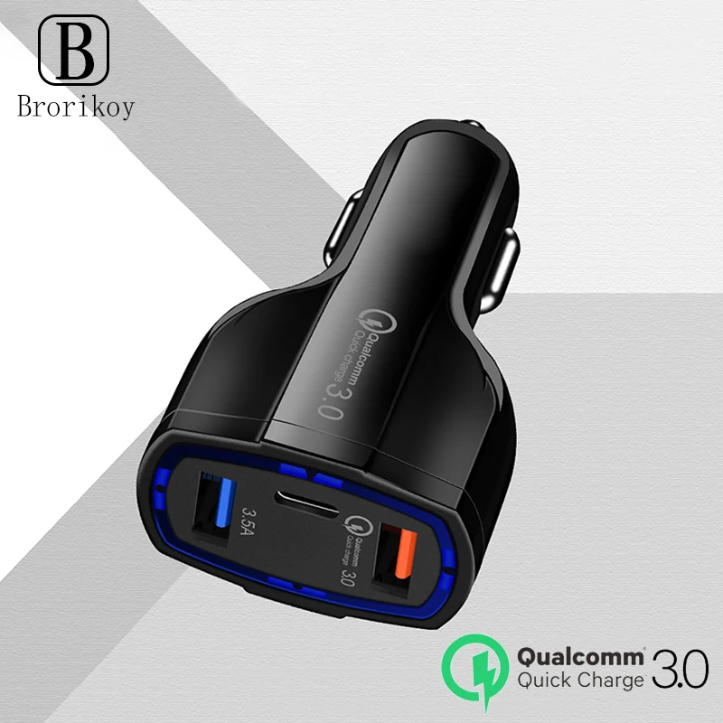 QC3.0 Быстрая автомобильная зарядка с Type-C быстрая для iPhone Samsung Xiaomi Huawei 2usb