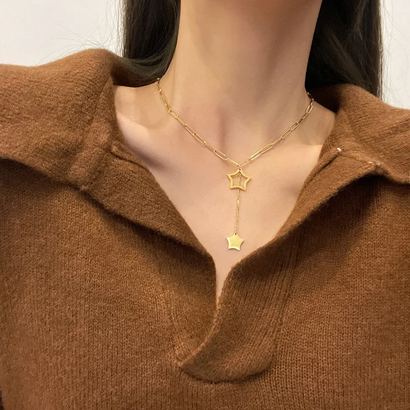 Hollow Out Star Necklace Female Korean Version Simple Joker Five-Pointed Star Tassel Choker Cold Wind Web Celebrity Titanium
Hollow Out Star Necklace Female Korean Version Simple Joker Five-Pointed Star Tassel Choker Cold Wind Web Celebrity Titanium