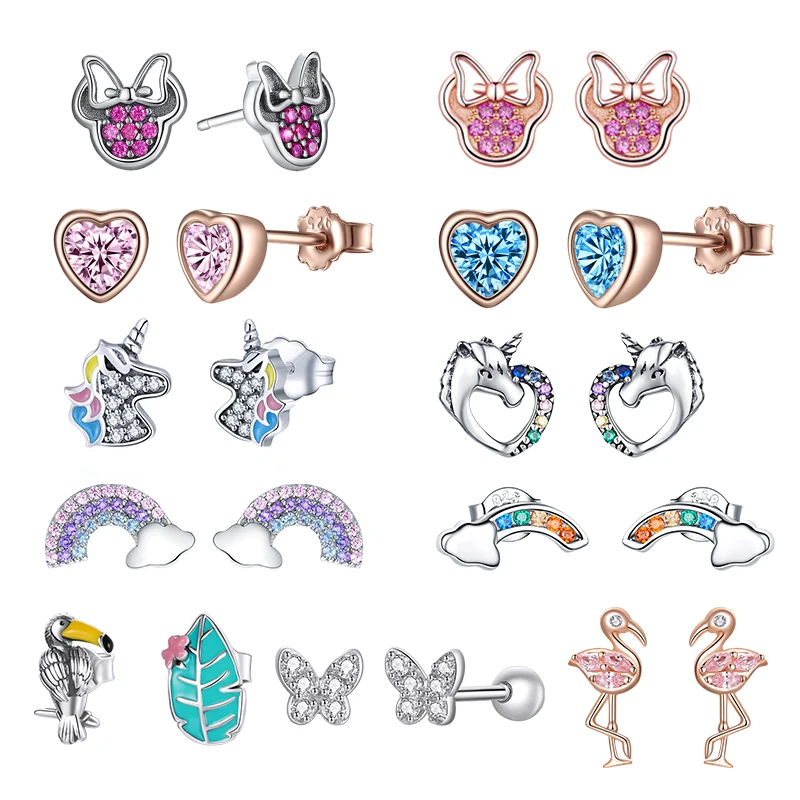 Bisaer Colorful Rainbow Heart Stud Earrings 925 Sterling Silver Cute Mouse CZ Crystal Stone Stud For Women Girl Fine Jewelry
Bisaer Colorful Rainbow Heart Stud Earrings 925 Sterling Silver Cute Mouse CZ Crystal Stone Stud For Women Girl Fine Jewelry