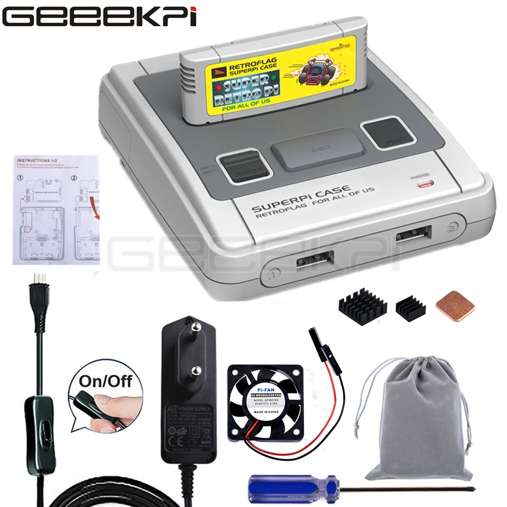 В наличии! Оригинальный чехол GeeekPi для SUPERPi J NESPi с адаптером питания 5 2 5a Raspberry Pi 3B