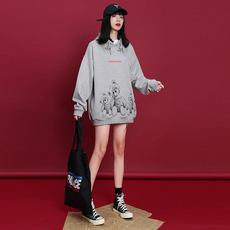 Vintage Sweatshirt Female Hoodie Cute Bear Print Loose Long Sleeve Thin Hooded Pullover Cotton Women Hoodies Kawaii Girl Top
Vintage Sweatshirt Female Hoodie Cute Bear Print Loose Long Sleeve Thin Hooded Pullover Cotton Women Hoodies Kawaii Girl Top