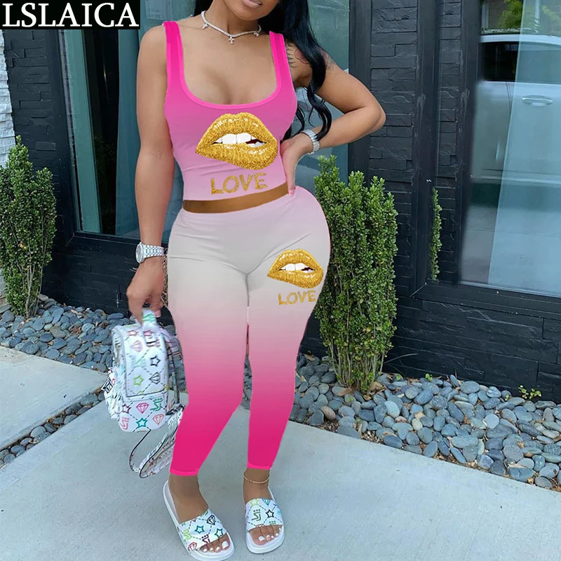 Two Piece Outfits Tank Top&woman Pants Tie Dye Lips Print Sexy Elegant Two Piece Set Sport Skinny Streetwear Conjuntos De Mujer
Two Piece Outfits Tank Top&woman Pants Tie Dye Lips Print Sexy Elegant Two Piece Set Sport Skinny Streetwear Conjuntos De Mujer