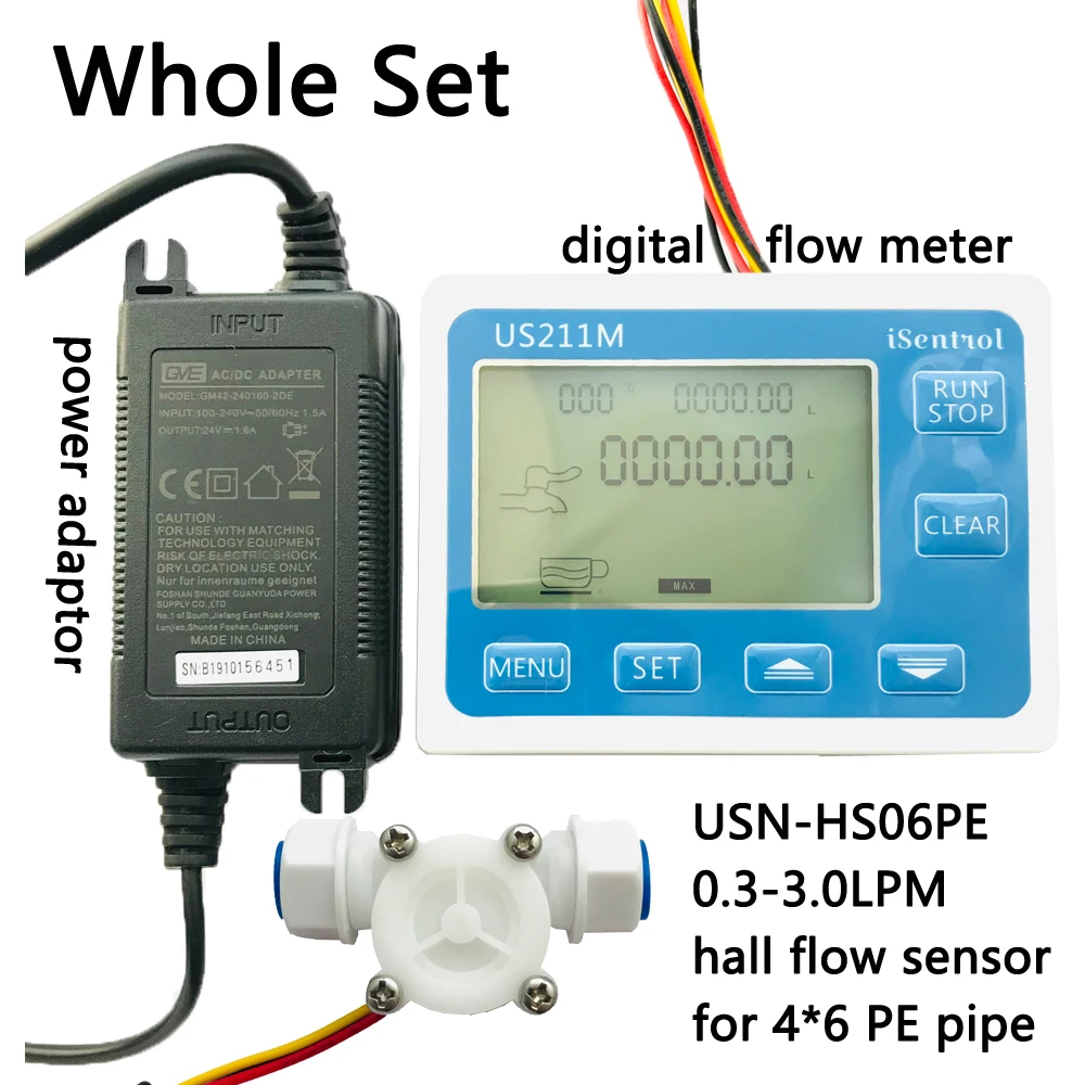 US211M Flow Meter Display with USN-HS06PE Hall Flow Sensor Measurement 0.3-3L/min Range for 4-6mm PE pipe iSentrol Saier
US211M Flow Meter Display with USN-HS06PE Hall Flow Sensor Measurement 0.3-3L/min Range for 4-6mm PE pipe iSentrol Saier