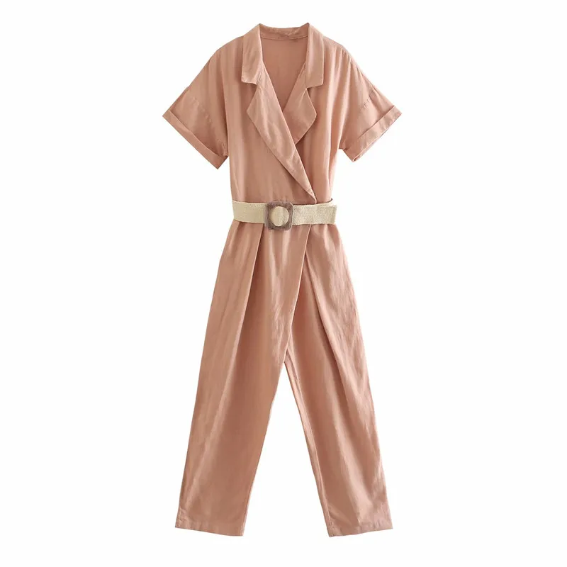 ZA Jumpsuit 2021 Women Linen Short Sleeve Belt Pink Playsuits Chic Side Pockets Snap Buttons Vintage Woman Summer Jumpsuits
ZA Jumpsuit 2021 Women Linen Short Sleeve Belt Pink Playsuits Chic Side Pockets Snap Buttons Vintage Woman Summer Jumpsuits