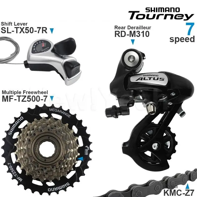 

SHIMANO TOURNEY 3x6 3x7 Speed Groupset include TX50 Shifters M310 Rear Derailleur MF-TZ500 Cassette Sprocket KMC Z7 Chain