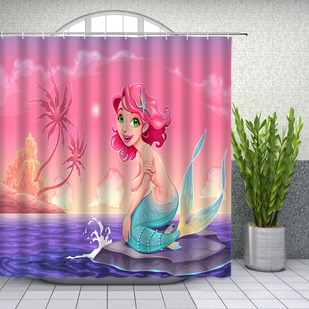 Cartoon Pink Mermaid Beach Landscape Girls Room Shower Curtains Bathroom Decor Waterproof Polyester Cloth Curtain Set Cheap
Cartoon Pink Mermaid Beach Landscape Girls Room Shower Curtains Bathroom Decor Waterproof Polyester Cloth Curtain Set Cheap