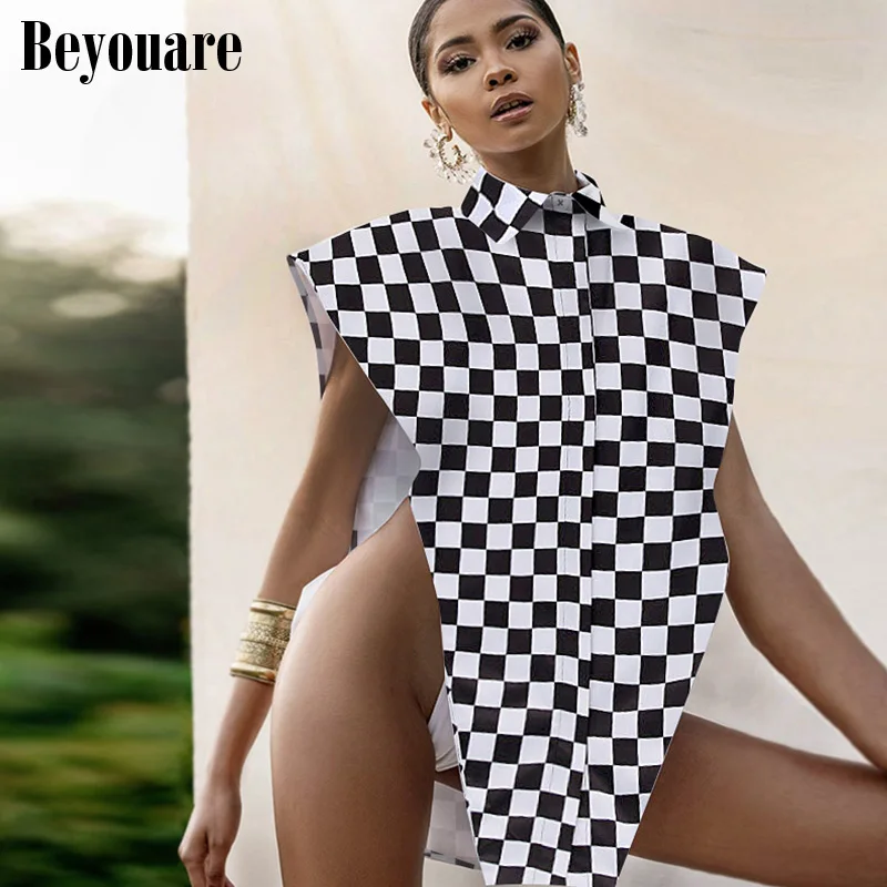 Beyouare Plaid Print Blouses Woman Turn-down Collar Sexy Sleeveless Side Hollow out Button Shirts Tops Summer Fashion Streetwear
Beyouare Plaid Print Blouses Woman Turn-down Collar Sexy Sleeveless Side Hollow out Button Shirts Tops Summer Fashion Streetwear