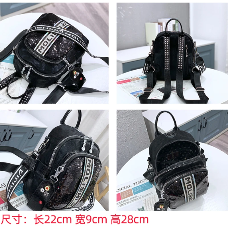 Women Fashion Shinny Sequins Backpack 2021 Female Shoulder Mochila Rivet Big Capacity Daily Feminine Black Knapsack Bag 
Women Fashion Shinny Sequins Backpack 2021 Female Shoulder Mochila Rivet Big Capacity Daily Feminine Black Knapsack Bag