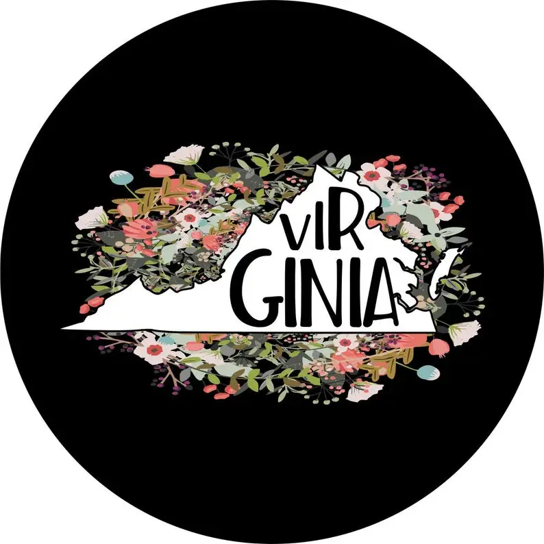 

State of Virginia Outline Flowers/Floral Spare Tire Cover for any Vehicle, Make, Model and Size - Car, RV, Travel Trailer,
