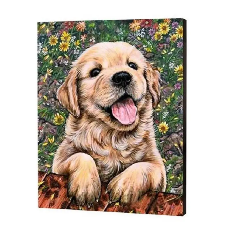 

JustPaint Cute Dog Puppy Painting By Numbers Kit For Adults DIY pintura por números Oil Paint Drawing On Canvas Wall Art
