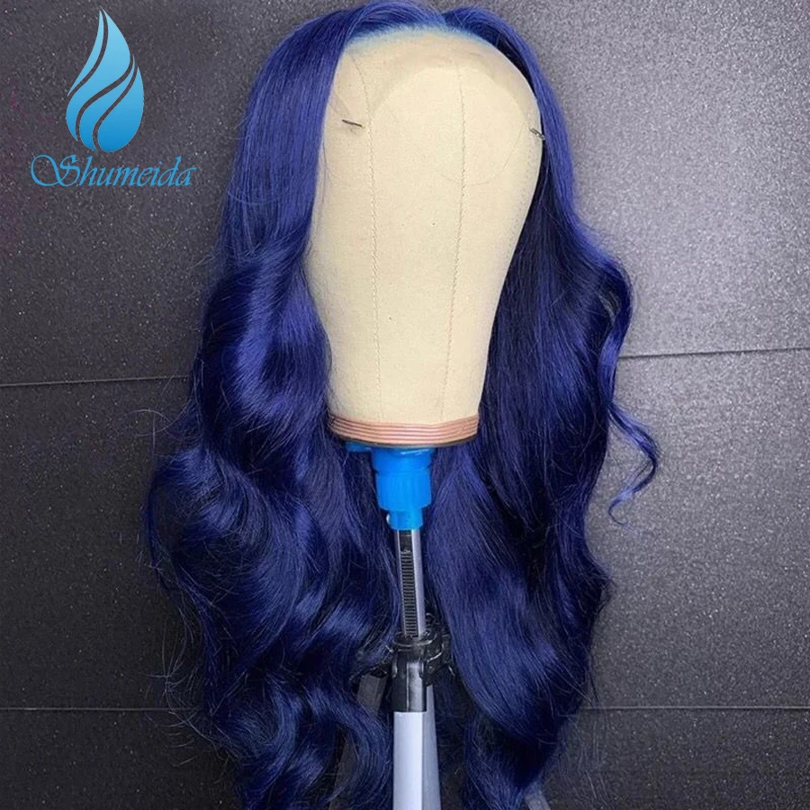 Синий цвет 13*6 кружевные передние парики с предварительно выщипанной линией