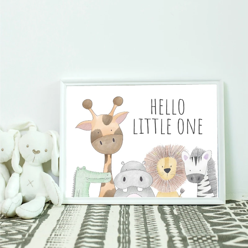 Hello, cartoon safari jungle animals print Nordic poster neutral nursery wall decoration canvas painting kids boys girls room
Hello, cartoon safari jungle animals print Nordic poster neutral nursery wall decoration canvas painting kids boys girls room
