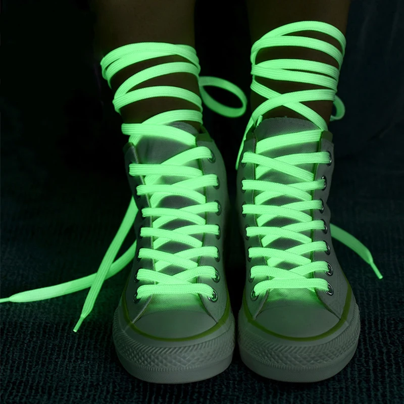 

120cm 1Pair Shoelaces Luminous Flat Sneakers Canvas Shoe Laces Glow In The Dark Night Color Fluorescent Shoelace
