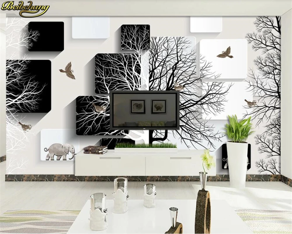 3d обои beibehang абстрактные черно-белые леса птицы ТВ фон для стен домашний декор -