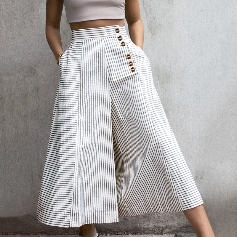 Celmia Fashion Women High Waist Striped Pants 2021 Autumn Vintage Wide Leg Trousers Casual Buttons Loose Elegant OL Party Pants
Celmia Fashion Women High Waist Striped Pants 2021 Autumn Vintage Wide Leg Trousers Casual Buttons Loose Elegant OL Party Pants