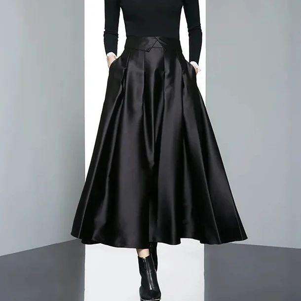 Design a slim waist skirt for women's autumn Nice new European and American style satin skirt with black temperament
Design a slim waist skirt for women's autumn Nice new European and American style satin skirt with black temperament