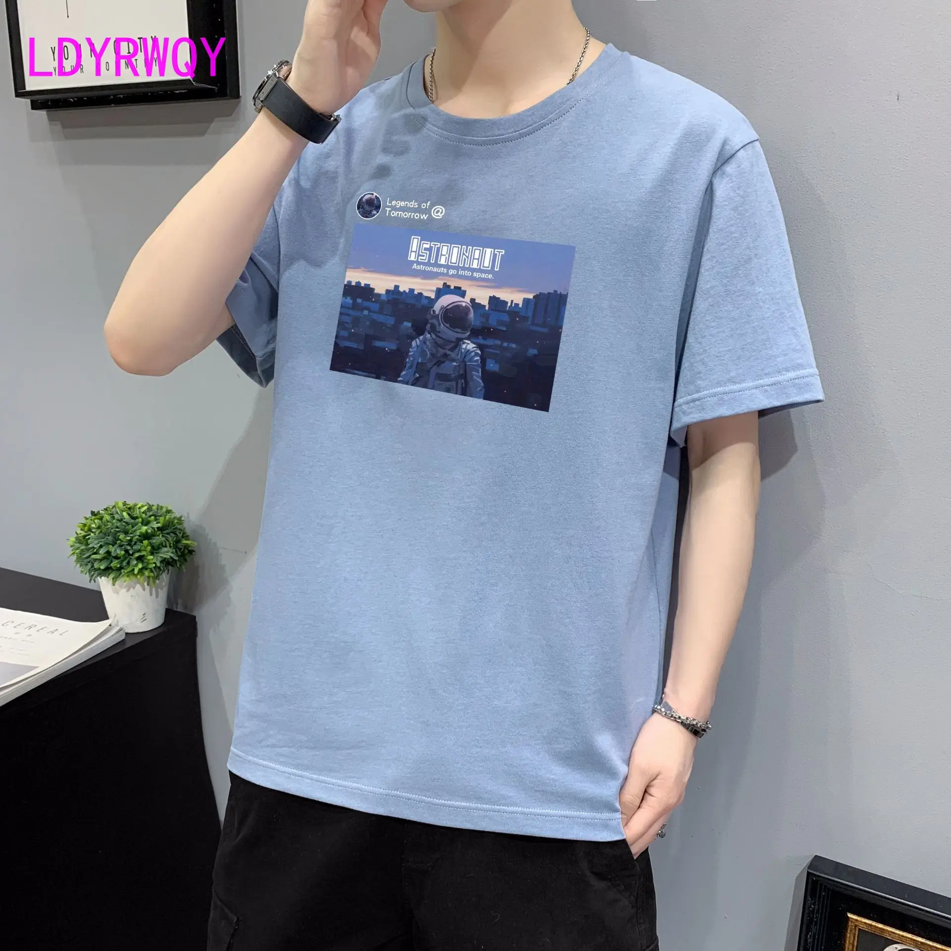 

LDYRWQY 2021 Молодежная летняя Корейская версия новой модной свободной тонкой повседневной футболки с коротким рукавом и круглым вырезом