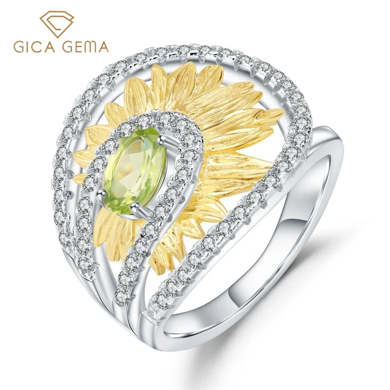 GICA GEMA Natural Peridot Ring 925 Sterling Silver Cubic Zirconia Sunflower Rings New Design Fine Women Jewelry
GICA GEMA Natural Peridot Ring 925 Sterling Silver Cubic Zirconia Sunflower Rings New Design Fine Women Jewelry