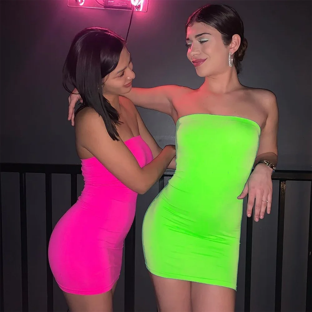 2021 dress tube top halter tight mini dress neon solid color sexy birthday women's clothing party club clothes
2021 dress tube top halter tight mini dress neon solid color sexy birthday women's clothing party club clothes