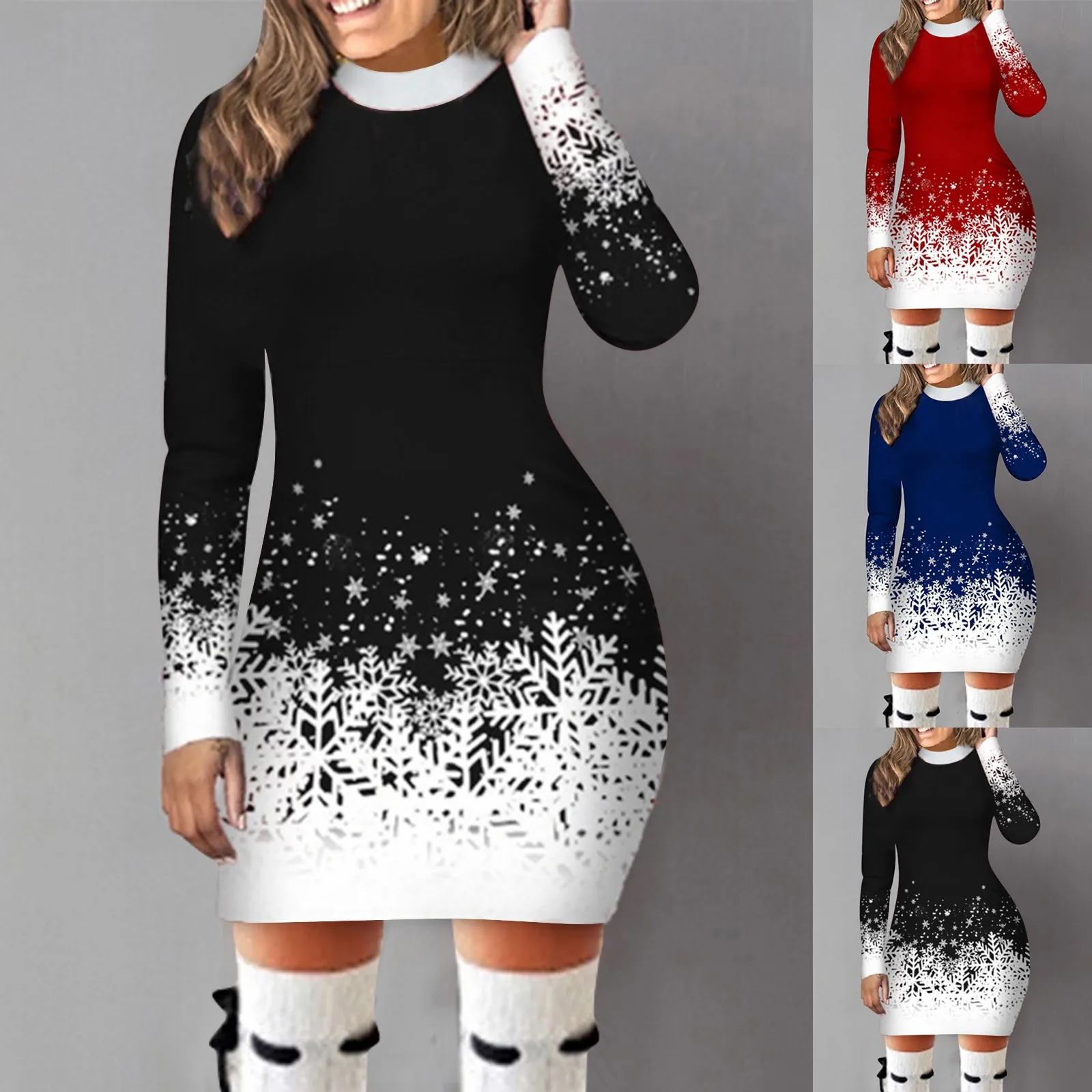 Women's Casual Christmas Snowflake Printed Fitted Round Neck Stretch Long-sleeved Ultra Soft Seamed Mini Sheath Dress
Women's Casual Christmas Snowflake Printed Fitted Round Neck Stretch Long-sleeved Ultra Soft Seamed Mini Sheath Dress
