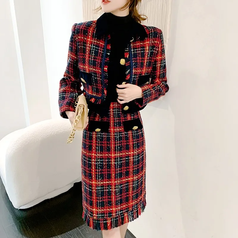 New Autumn Winter Women Sweet Elegant Tweed Two Piece Set Ladies Long Sleeve Plaid Jacket Coat+Tassel Pencil Skirts Suit
New Autumn Winter Women Sweet Elegant Tweed Two Piece Set Ladies Long Sleeve Plaid Jacket Coat+Tassel Pencil Skirts Suit