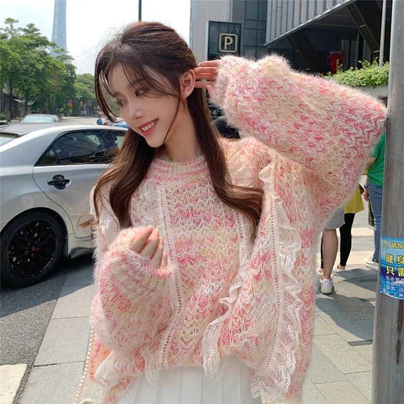 Korean Sweet Tie Dye Lace Patchwork Mohair Sweater Women High Street Chic Oversized Elegant Pullover Female Autumn Kawaii Jumper
Korean Sweet Tie Dye Lace Patchwork Mohair Sweater Women High Street Chic Oversized Elegant Pullover Female Autumn Kawaii Jumper