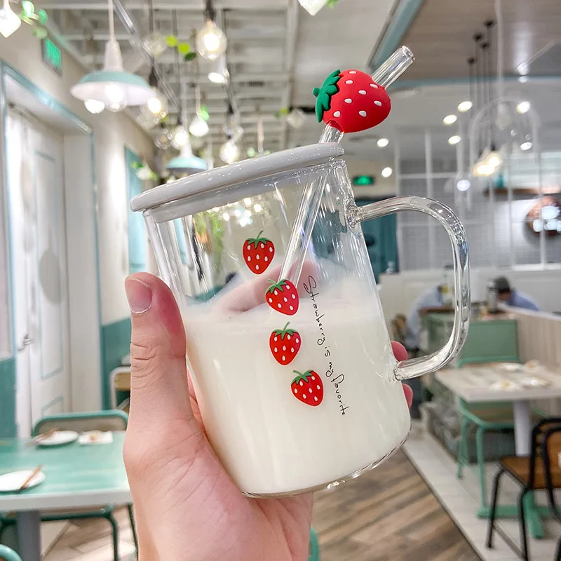 Korean Cute Strawberry Glass Cup With Lid Spoon Handle High Borosilicate Transparent Straw Water Cup Office Tea Cup
Korean Cute Strawberry Glass Cup With Lid Spoon Handle High Borosilicate Transparent Straw Water Cup Office Tea Cup