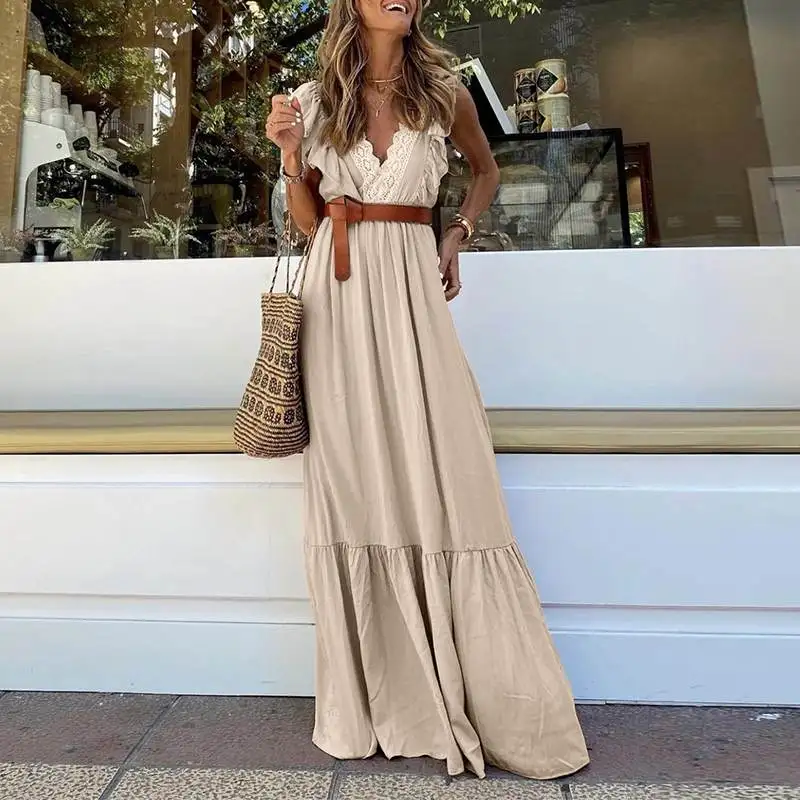 VONDA 2022 Summer V Neck Sexy Sleeveless Lace Long Maxi Dress Pleated Casual Ruffled Hem Party Vestidos Robe Oversize Sundress
VONDA 2022 Summer V Neck Sexy Sleeveless Lace Long Maxi Dress Pleated Casual Ruffled Hem Party Vestidos Robe Oversize Sundress