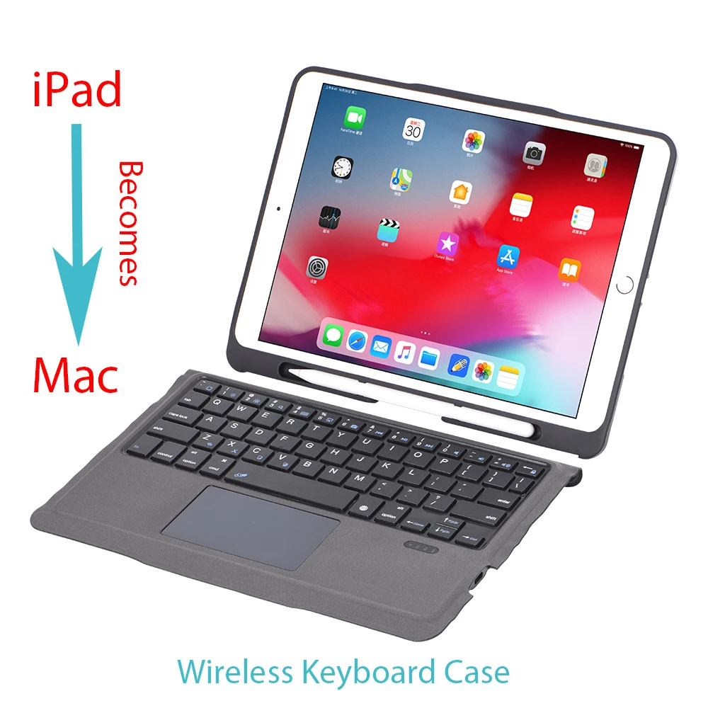 

Чехол для iPad с беспроводной клавиатурой и сенсорной панелью, защитный чехол-подставка для планшетов и электронных книг для iPad Air3 10,5 (2019)/iPad Pro...
