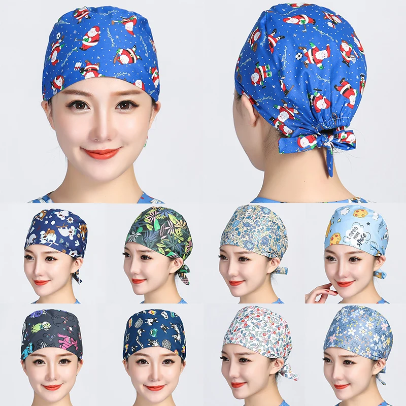 

Clearance Scrub Caps Pattern Dentist Print Scrubs Hat 100% Cotton Women Men Dust Proof Veterinarian Chef Working Cap Drop Ship