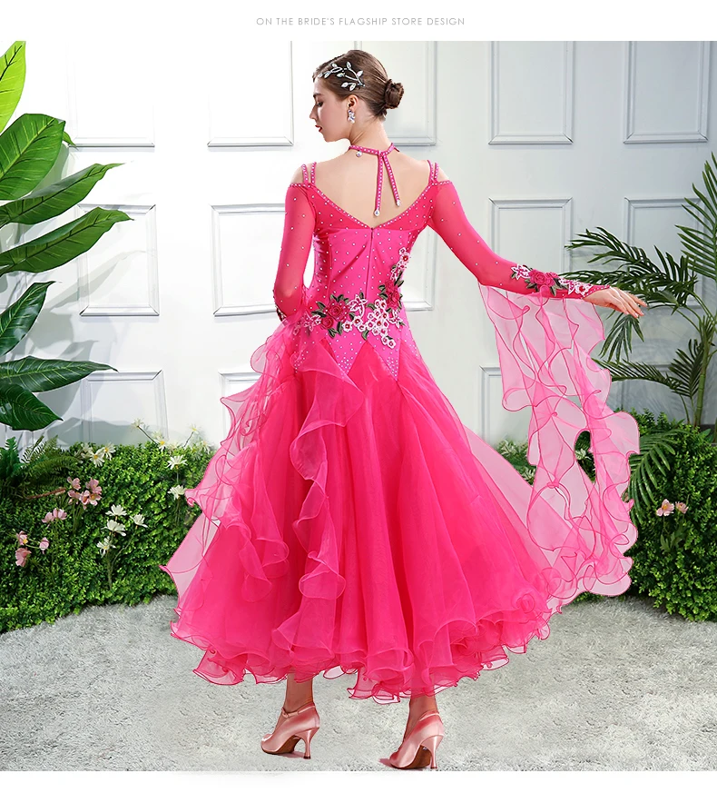 Розовое платье для бальной комнаты стандартный костюм бальных танцев красное