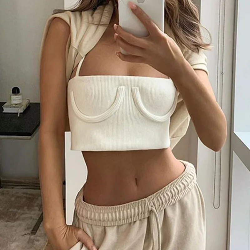 2020 Women's Tube Top Solid Color Women's Vest Semicircle Decorative Short Strap Sexy Club Women Tank Top Knit Inside Undershirt
2020 Women's Tube Top Solid Color Women's Vest Semicircle Decorative Short Strap Sexy Club Women Tank Top Knit Inside Undershirt