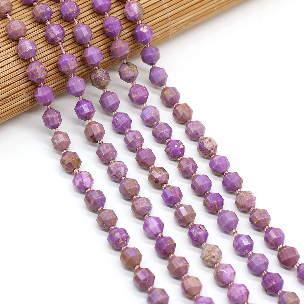 

New Natural Stone Purple Mica Beaded Exquisite Olive Shape Faceted Energy Column Beads For DIY Jewelry Making Bracelet 8mm