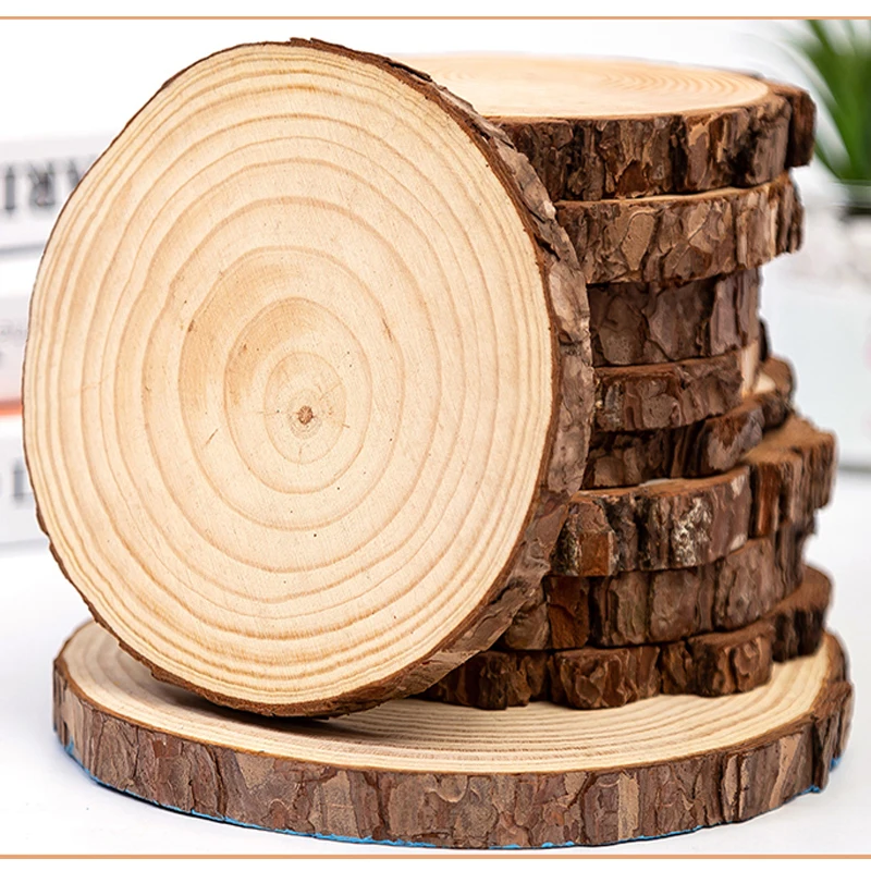 

Natural Pine Round Unfinished Wood Slices Circles With Tree Bark Log Discs DIY Crafts Wedding Party Painting 3-12cm Thick 1 Pack