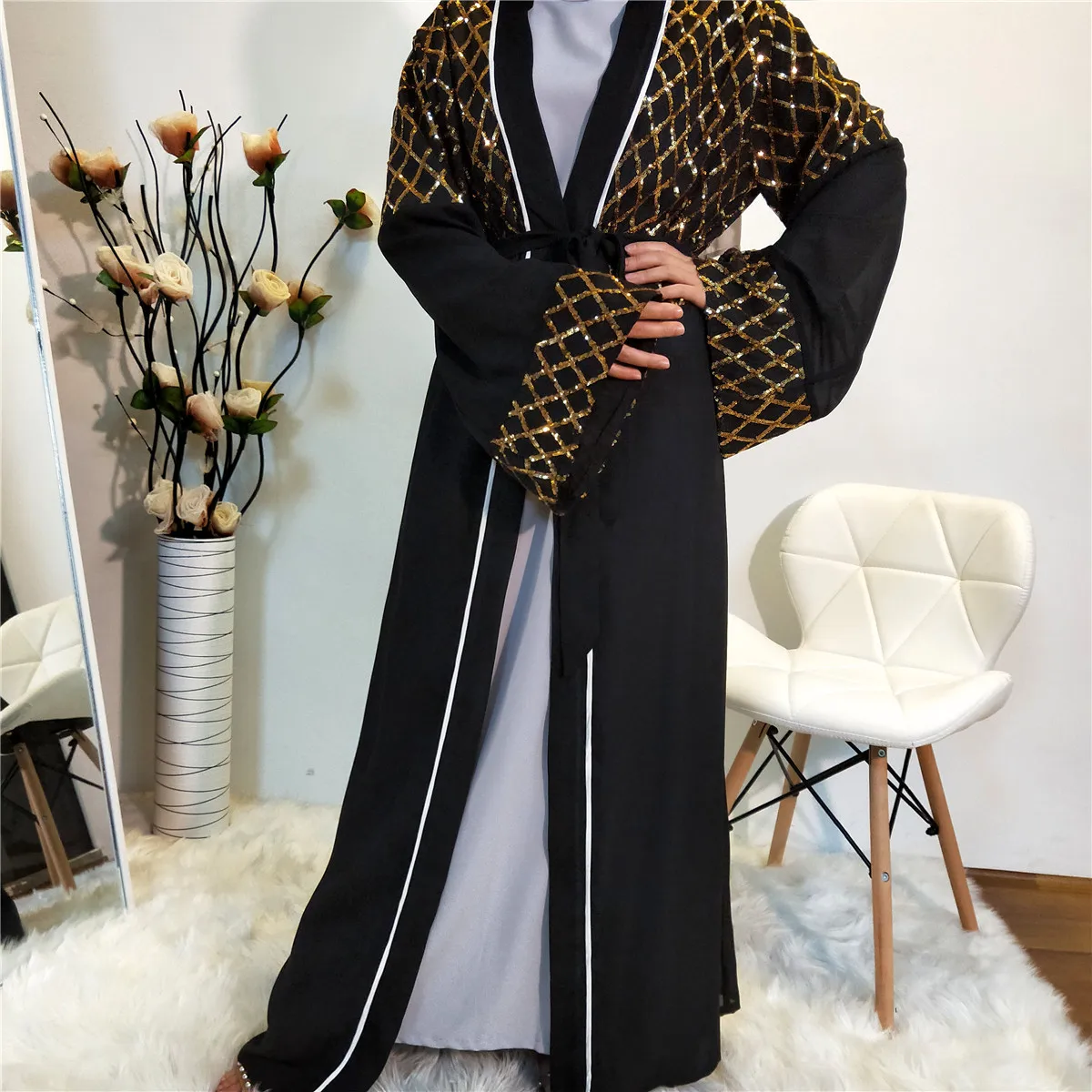 Sequins Eid Mubarek Dubai Abaya Kimono Cardigan Hijab Muslim Dress Abayas Women Kaftan Islam Clothing Robe Longue Femme Musulman
Sequins Eid Mubarek Dubai Abaya Kimono Cardigan Hijab Muslim Dress Abayas Women Kaftan Islam Clothing Robe Longue Femme Musulman
