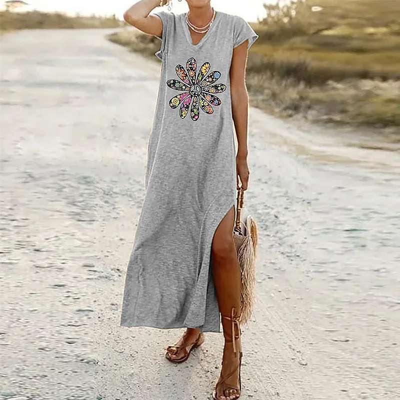Women Casual Summer Short Sleeve Long Dress Sexy V Neck Split Beach Party Dresses Fashion Flower Print Loose Maxi Dress Vestidos
Women Casual Summer Short Sleeve Long Dress Sexy V Neck Split Beach Party Dresses Fashion Flower Print Loose Maxi Dress Vestidos