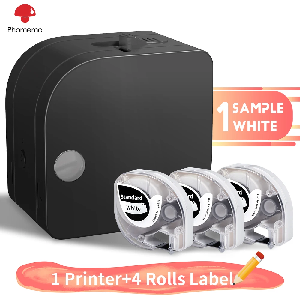 Phomemo Printer With 4 Rolls Plastic Label Tapes Thermal Transfer Printing for Various Label Templates Work by 6 AAA Batteries
Phomemo Printer With 4 Rolls Plastic Label Tapes Thermal Transfer Printing for Various Label Templates Work by 6 AAA Batteries