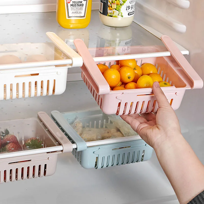 

1PC Adjustable Stretchable Fridge Organizer Drawer Basket Refrigerator Pull-out Drawers Fresh Spacer Layer Storage Rack