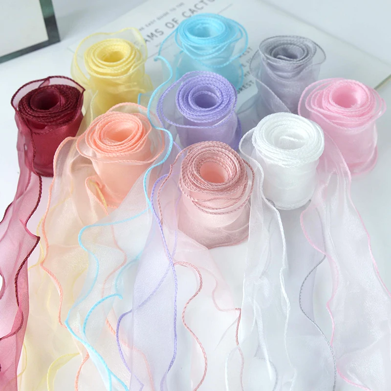 

5M*6cm Wave Silk Organza Ribbon Bow Material for Hair Ornament Gift Wrapping Decoration DIY Sewing Fabric Clothing Accessories