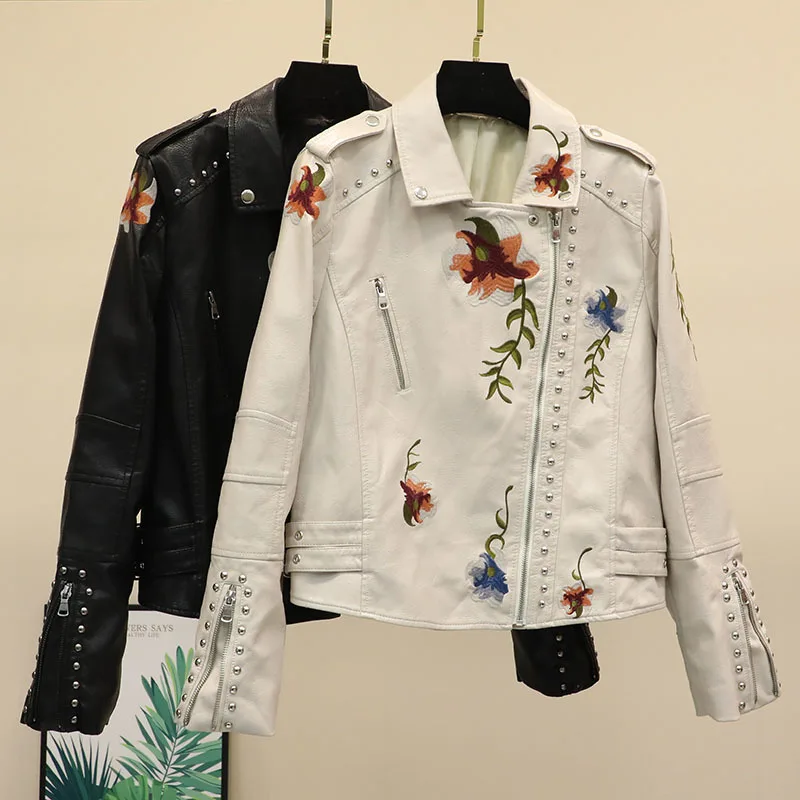 Abrigo Mujer Fashion Spring Autumn Women Faux Leather Short Jacket Biker Coat Floral Print Embroidery Punk Style Motorcycle
Abrigo Mujer Fashion Spring Autumn Women Faux Leather Short Jacket Biker Coat Floral Print Embroidery Punk Style Motorcycle