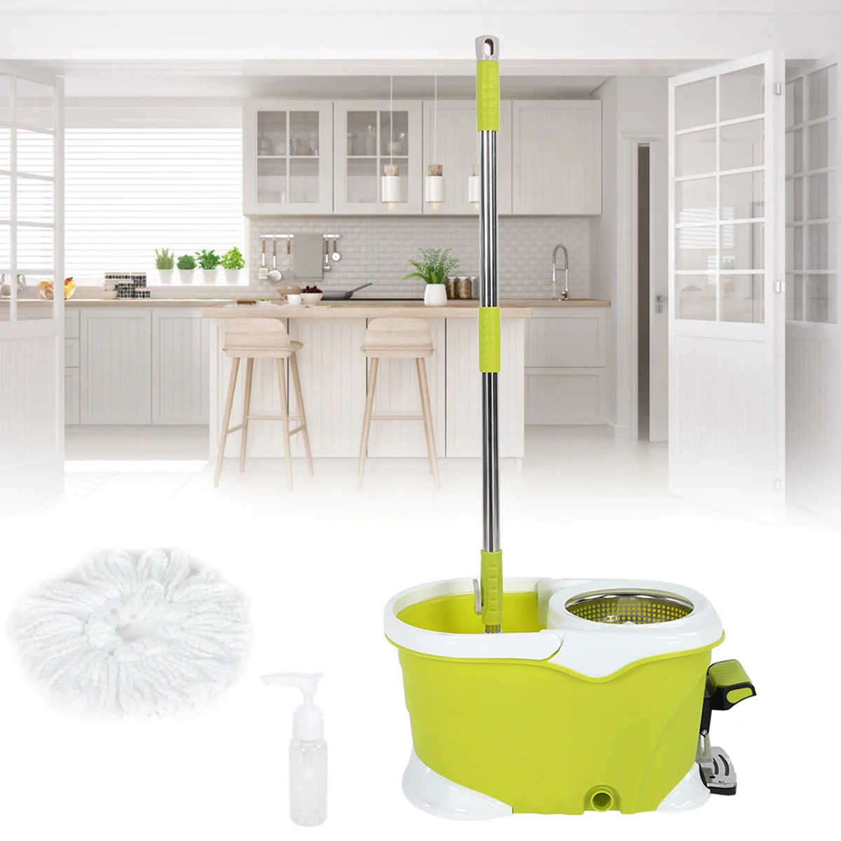 360 Degree Rotary Foot on Labor-saving Microfiber Mop & Bucket Floor Cleaning SystemMop
360 Degree Rotary Foot on Labor-saving Microfiber Mop & Bucket Floor Cleaning SystemMop