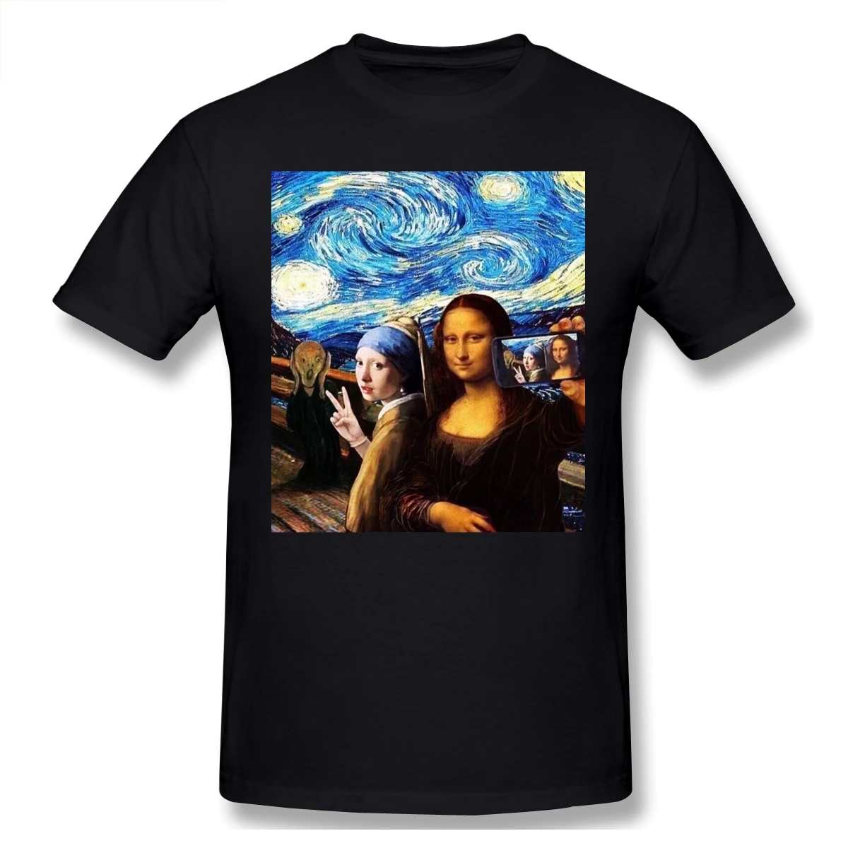 

The Scream The Starry Night Mona Lisa Funny T Shirt Big Size Cotton Crewneck Short Sleeve Tshirt