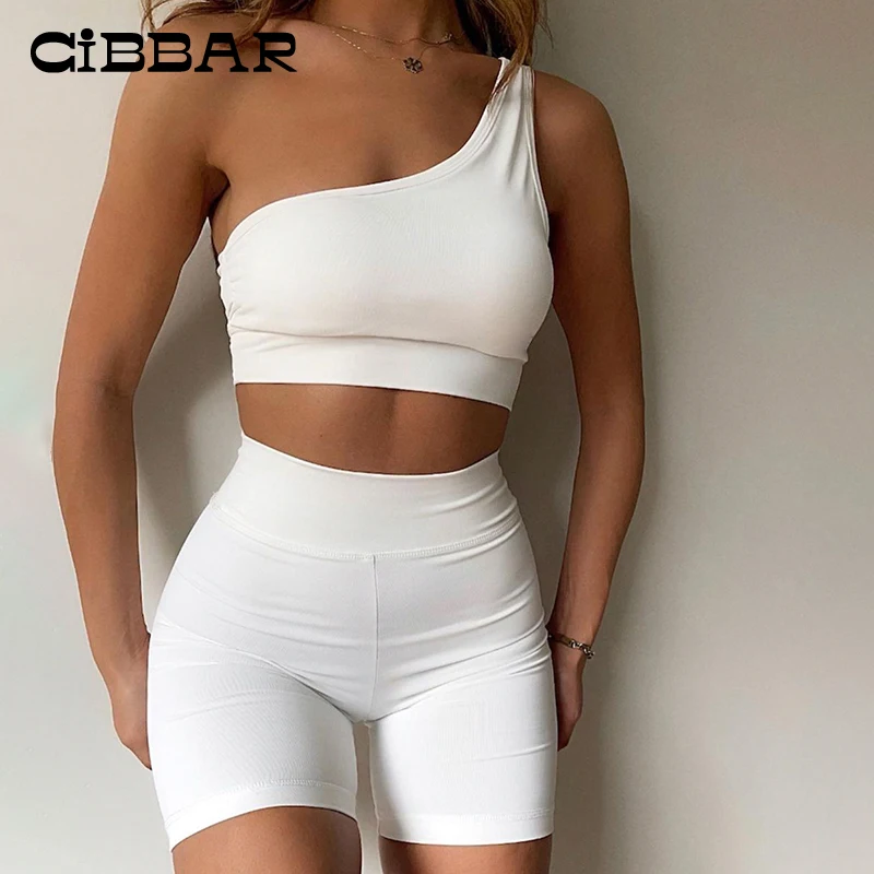 CIBBAR Casual Sportswear Two Piece Sets Women Sexy One Shoulder Tank Top And Elastic Shorts Suits Female Skinny Lounge Wear 2021
CIBBAR Casual Sportswear Two Piece Sets Women Sexy One Shoulder Tank Top And Elastic Shorts Suits Female Skinny Lounge Wear 2021